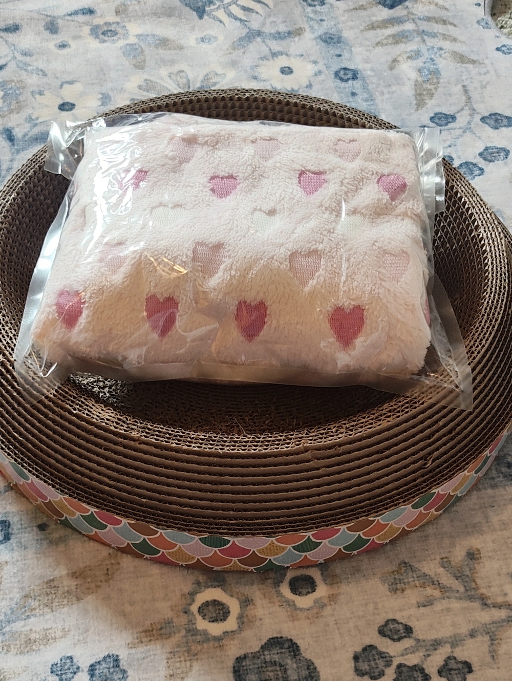 CAT SCRATCHER BED AND PLUSH 💜 HEART BLANKET SET